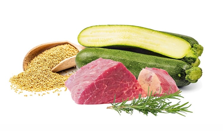 BARF Rezept mit Edelgulasch vom Rind mit Amaranth