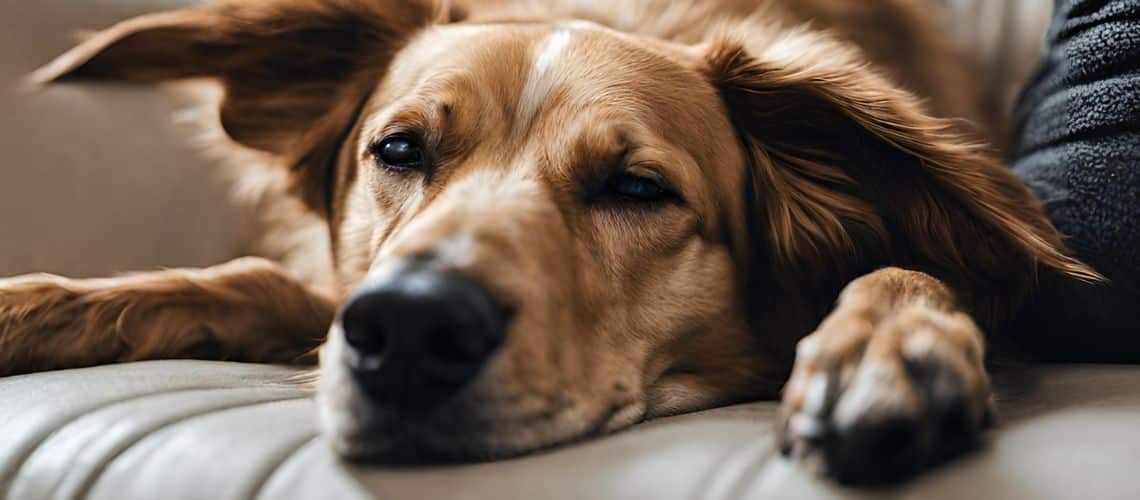 M&uuml;der Hund im Fr&uuml;hling.